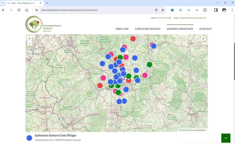 Webseite Streuobstzentrum Hessen - Karte Hessen